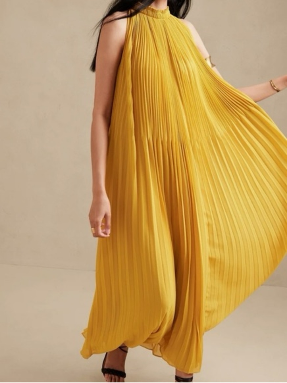 Banana Republic Mustard Pleated Maxi Dress